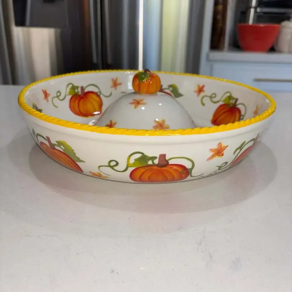 Temp-tations Old World Pumpkin Patch Serving Bowl with Raised Center Seasonal